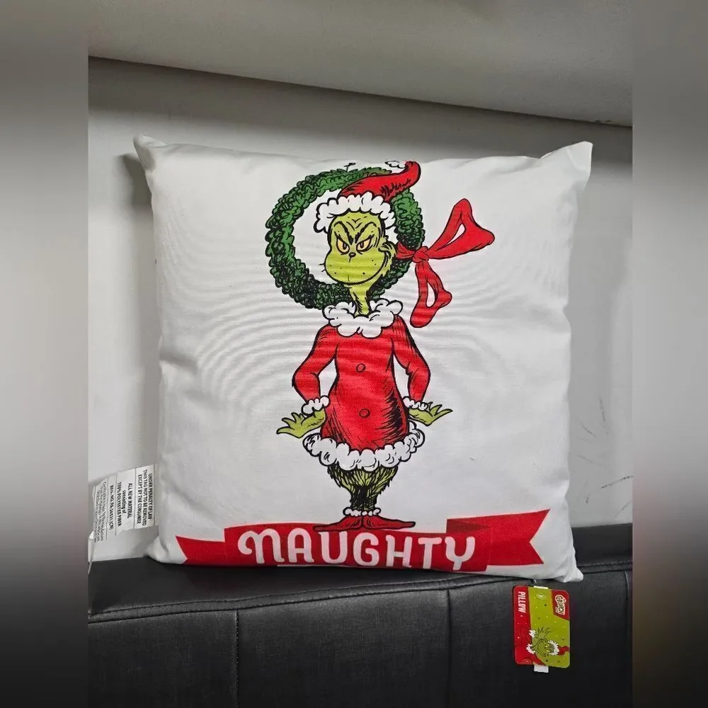 Nwt The Grinch Naughty Nice Reversible Holiday Christmas Pillow